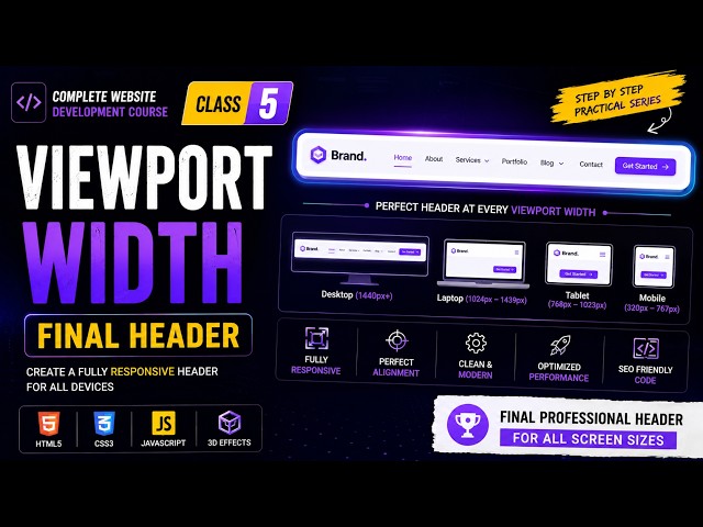 Website Course Class 5 | Header Design Tutorial for Beginners  | HTML CSS | Viewport Width
