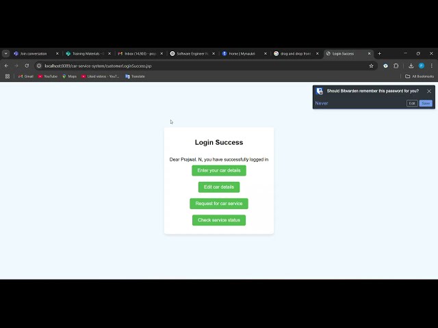 Car Service System Working Video | Using JDBC ,HTML,CSS,JSP,