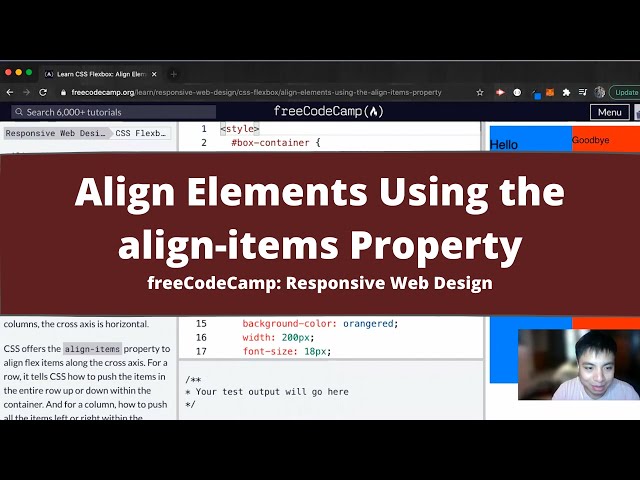 Align Elements Using the align items Property (CSS Flexbox) freeCodeCamp tutorial
