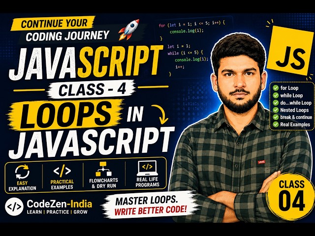  JavaScript Class 4 | Loops in JavaScript | Complete Beginner Tutorial (Hindi)