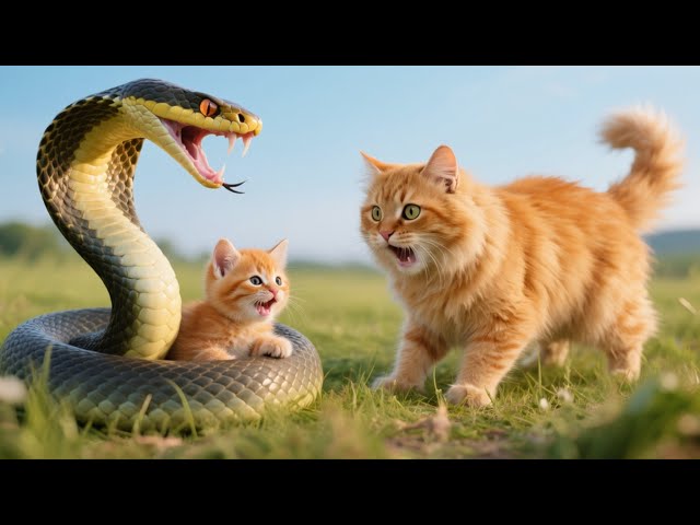 Kitten Attacked by Snake - Mother Cat’s Heroic Rescue! 🐍 Cat Videos 🐱 Kucing | Cute Cat | Meow Meow