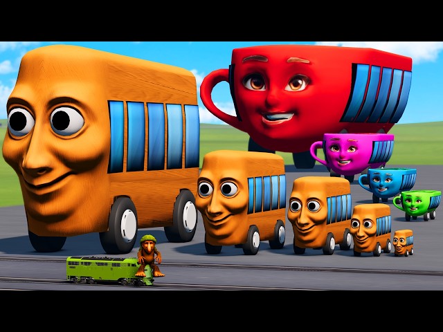 Big & Small Tung Tung Sahur Bus vs Colors Ballerina Cappuccina Bus vs Trains LIVE | BeamNG.Drive