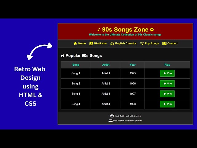 Create a Classic 90s Songs Website Using HTML & CSS | Retro Web Design