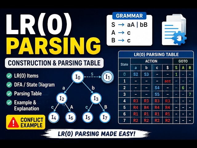 LR(0) Parsing in Compiler Design | LR(0) Items, Closure, GOTO & Parsing Table