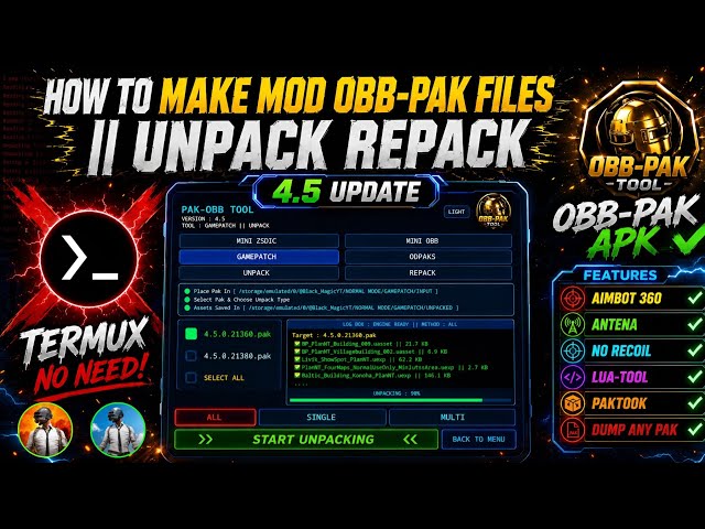 HOW TO UNPACK REPACK OBB PAK 4.5📱 | HOW TO MAKE BGM PUB MOD OBB PAK WITH ANDROID PHONE 4.5