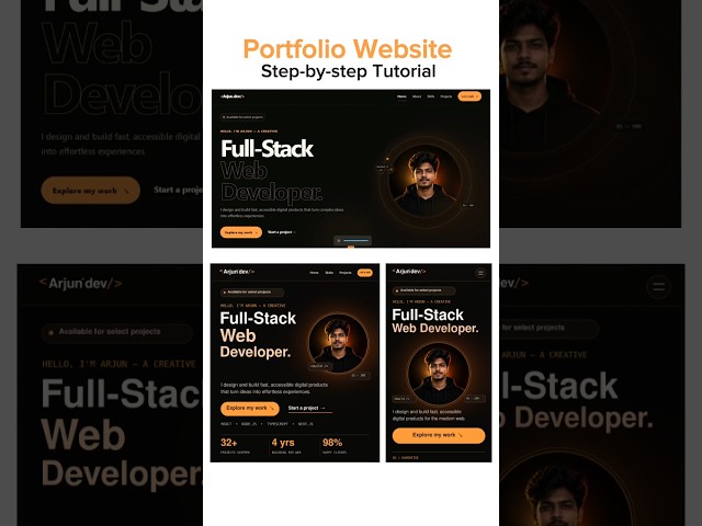 🚀 Web Developer Portfolio Website | Responsive HTML, CSS & JS | Black & Orange UI #Shorts