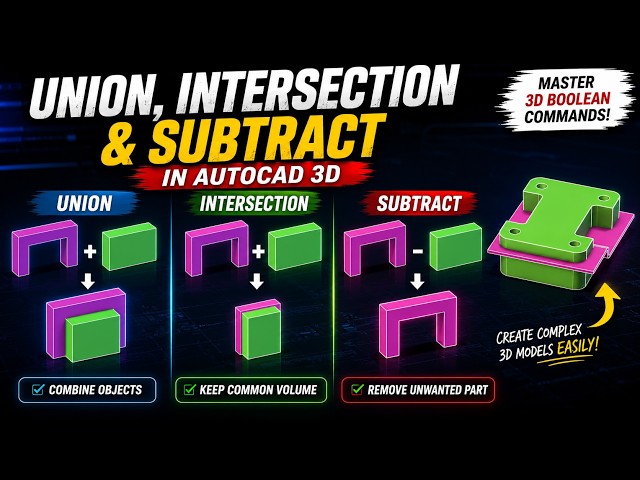 Union, Subtract & Intersect Commands in AutoCAD 3D | Master Boolean Operations #CADDEngineer