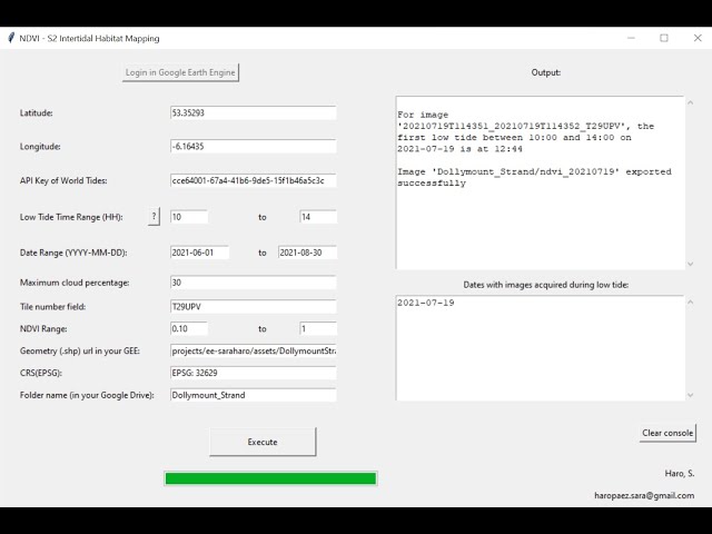 Python GUI - API Google Earth Engine & WorldTides - Biointertidal Mapper - NDVI S2