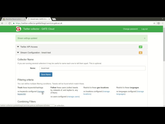GATE Cloud: configuring and running a Twitter Collector