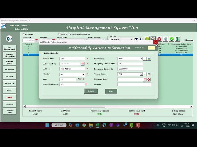 Hospital Management System V1.0 in Excel