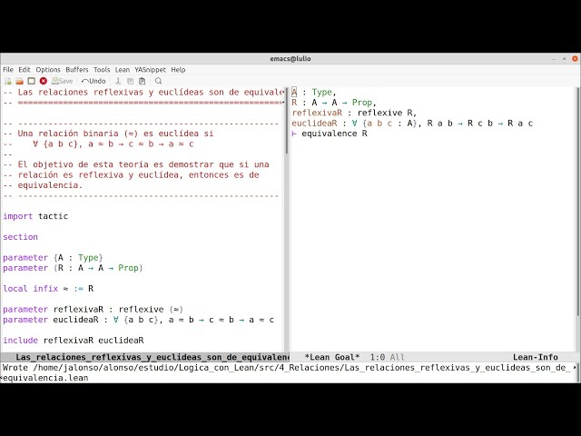 Pruebas en Lean de que las relaciones reflexivas y euclídeas son de equivalencia