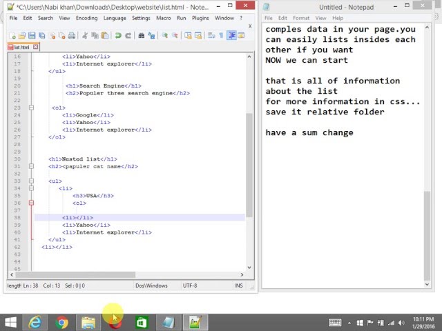 HTML Lesson 02 :           ( Unordered, Ordered and Nested list)