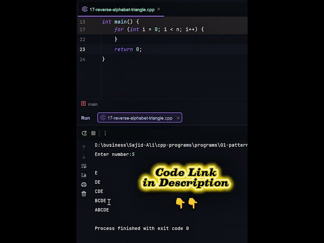 Reverse Alphabet Triangle in C++ | Problem #17 | #cpp #shorts