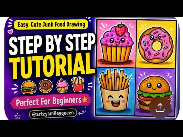 Cute Junk Food Drawing Tutorial Step By Step | Easy Food Art For Beginners