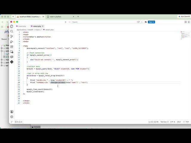 selecting from the database with PHP