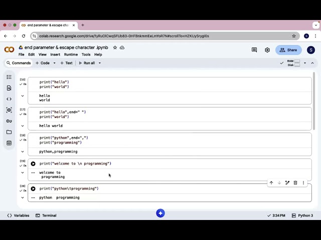 Python Tutorial for Beginners | End Parameter and Escape Characters