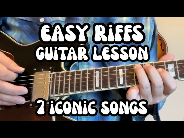 EASY RIFFS Guitar Lesson (7 GROOVY RIFFS from the 60s and 70s) FREE TAB