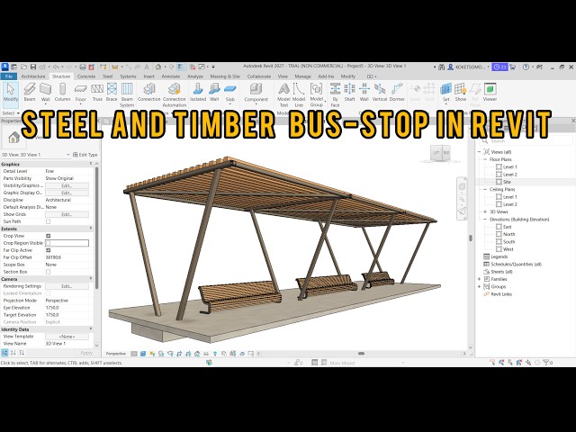 Timber and Steel Bus-stop in Revit
