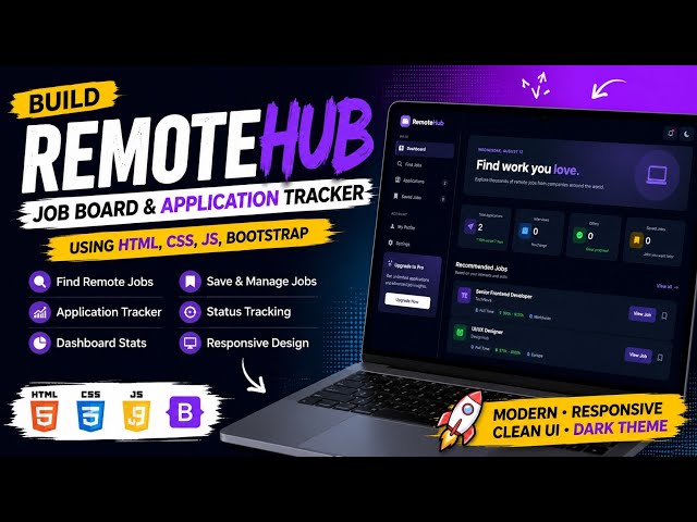Build RemoteHub 💼 Job Board & Application Tracker | HTML CSS JS Bootstrap