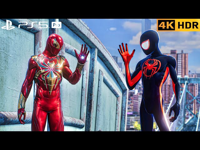 (PS5 PRO) Iron-Spider & Miles Morales Vs Kraven Hunters | 4K HDR |