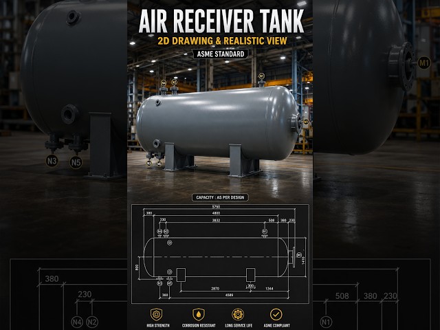 AUTO CAD AIR RECEIVER TANK | 2D AUTOCAD DRAWING #shortvideo #autocad