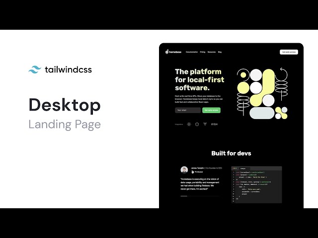 Dark theme landing page using Tailwind CSS