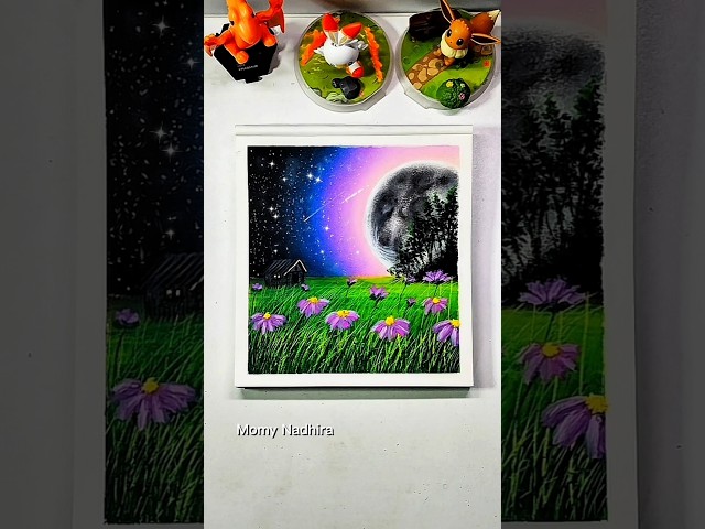How to paint a night landscape with moonlight using soft oil pastels (Indonesian style) #oilpastel