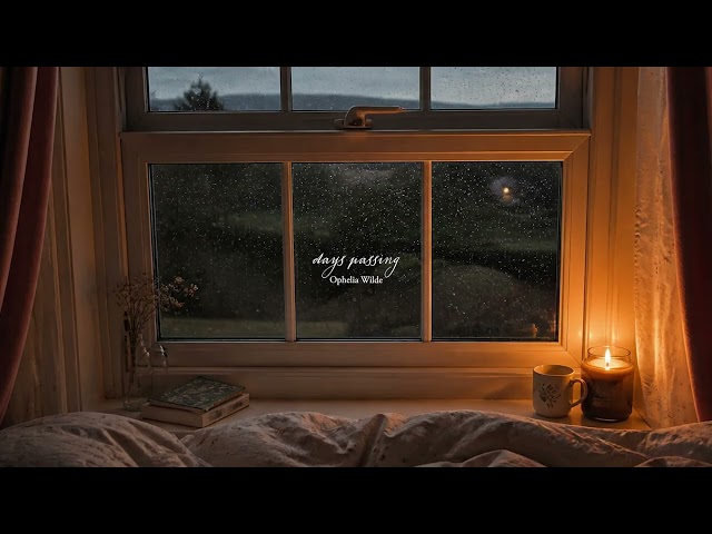 pov reading to music in bed while it rains outside
