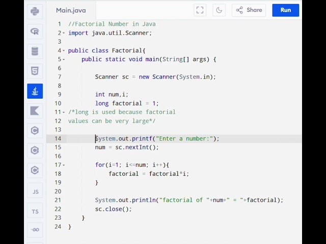 Factorial Number in Java