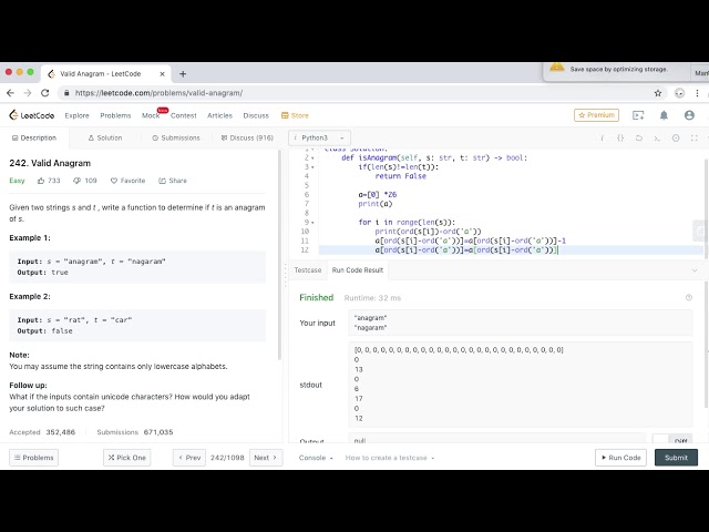 Leetcode - 242  Valid Anagram - Python