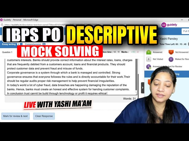 IBPS PO Descriptive Mock Solving LIVE 🔥| Descriptive Paper Practice with Yashi Ma’am | IBPS PO Mains