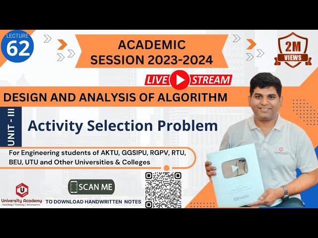 DAA62: Activity Selection Problem using Greedy Algorithm| Greedy Activity Selection Problem example