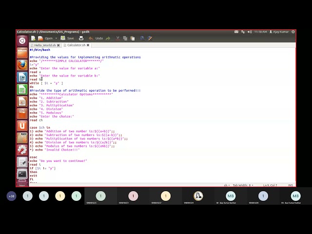 Shell Script Programs: Hello world and Calculator program