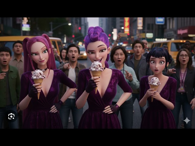 KPop Demon Hunters Huntrix eating rum raisin ice cream