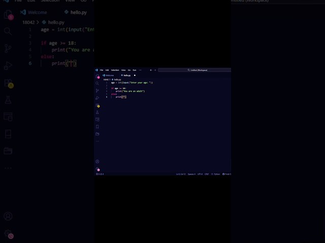Simple Python age checker.Uses input and if statements.Save this and try it 👀#python  #fyp