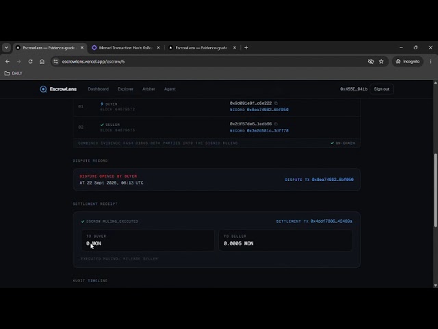 EscrowLens — AI-Arbitrated Passkey Escrow on Monad