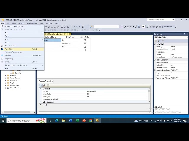 how to create database, tables using sql server management studio