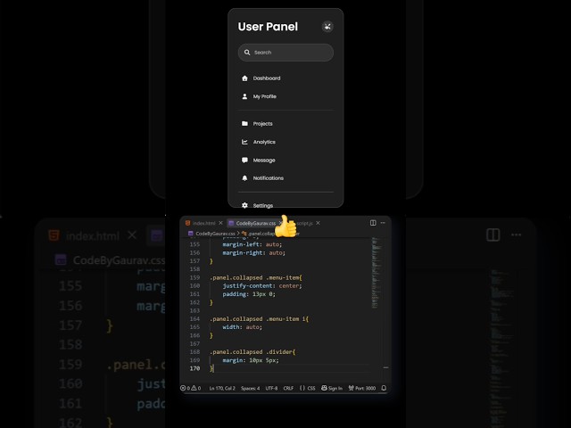 Creative Sidebar UI Design | HTML CSS JS #shorts #html #coding #webdevelopment