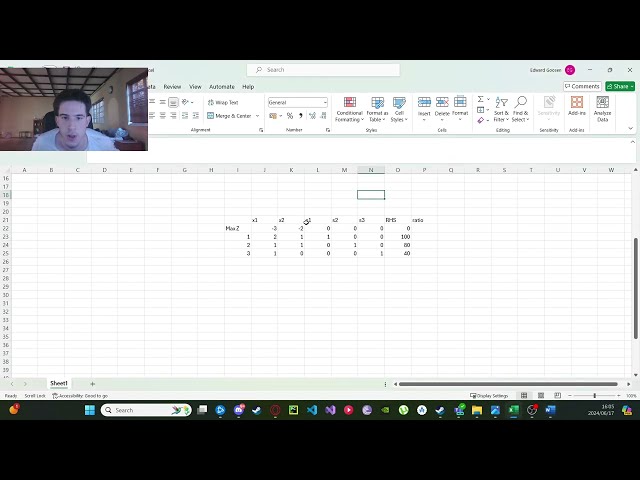 Using Primal Simplex in Excel to solve Linear Programming problem