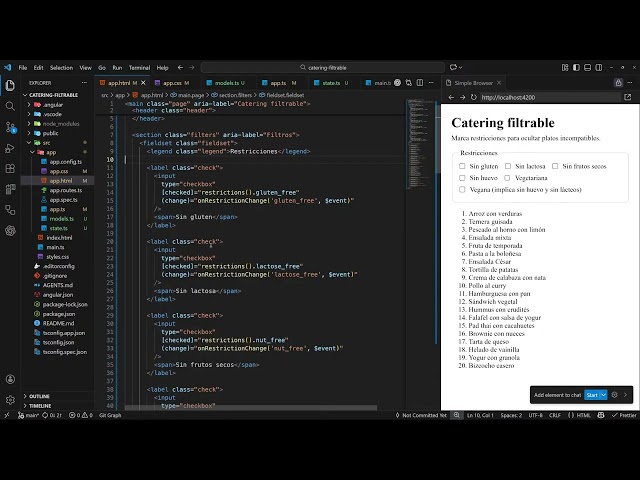 just code · angular 21 · simple catering app