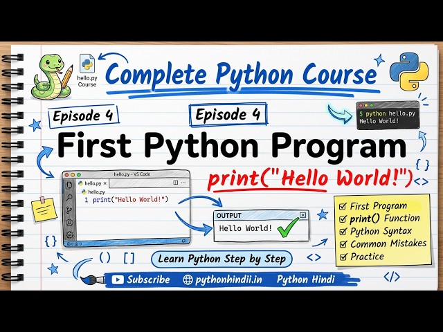 Your First Python Program | Hello World in Hindi | Python Course 2026 Episode 4