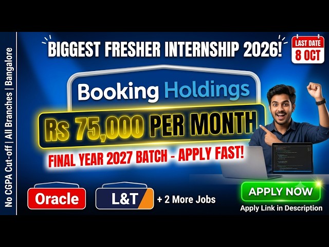 Booking Holdings Hiring 2026 | Rs 75000 Per Month Internship Apply Fast #booking #freshersjob