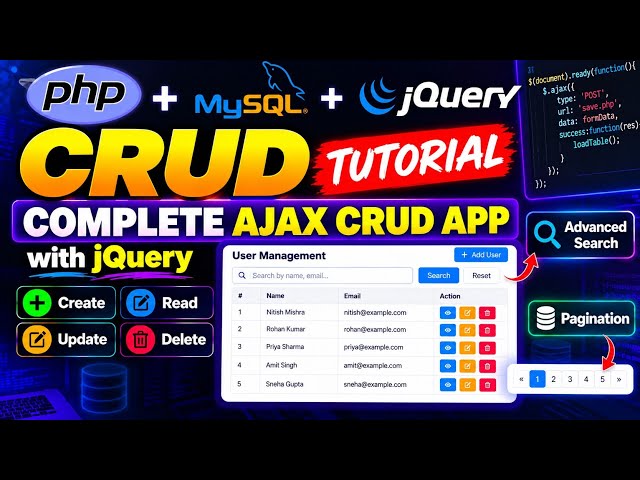 PHP MySQL CRUD Tutorial – Complete AJAX CRUD App with jQuery, Pagination & Advanced Search