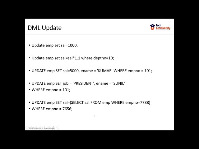 DML Operations in SQL Explained | Oracle SQL Tutorial for Beginners | Tech Learniversity