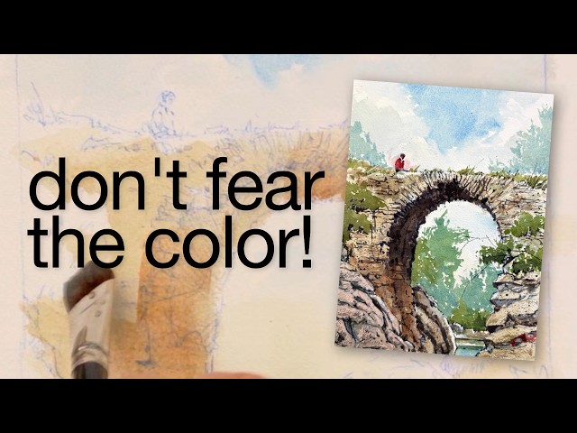 Don't fear saturated color in your watercolors (stone bridge landscape)!