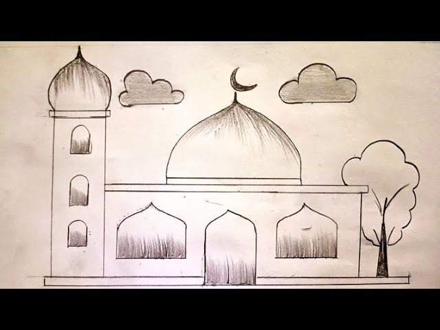 Beautiful Mosque Drawing Easy Step by Step | Masjid Drawing Tutorial for Beginners