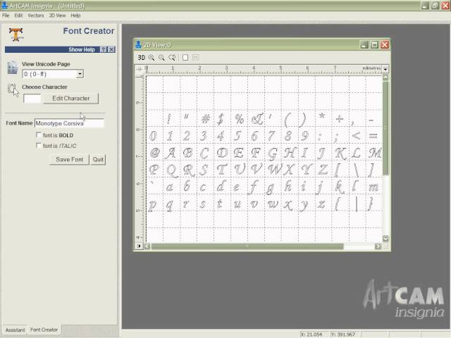 ARTCAM operating video - Font Editor