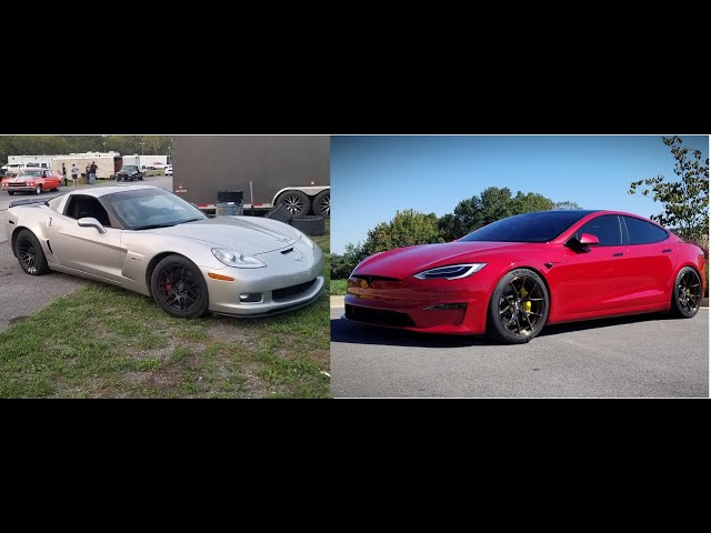 H/C/I 7.0 LS7 Corvette C6 Z06 on slicks vs Tesla Model S Plaid at Knoxville Dragstrip- 1/8 mile race