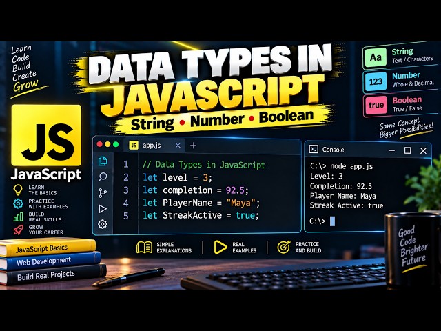 JavaScript Data Types Explained | String, Number, Boolean | JavaScript for Beginners #5