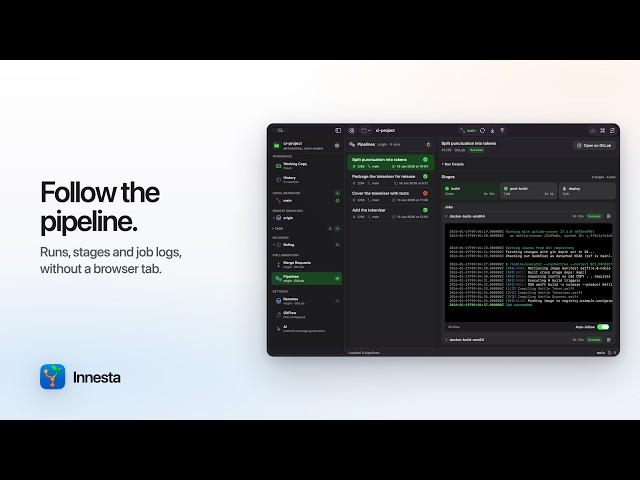 A native Git client for macOS: pipelines and job logs in Innesta